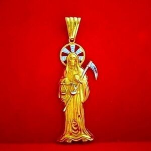 Santa Muerte Gold pendant 14ksolid yellow gold Nuestra Señora de la Santa Muerte